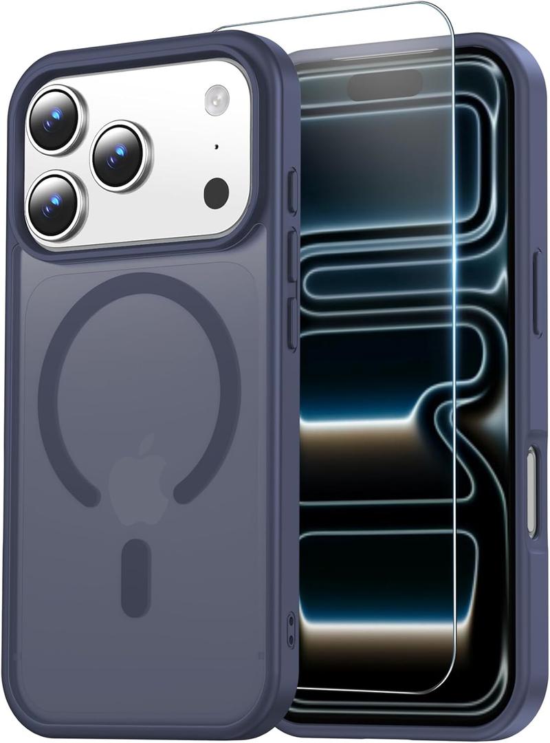 Temdan for iPhone 17 Pro Case with Screen Protector, Compatible with Magsafe, Anti-Yellowing, Military-Grade Protection, Shockproof Slim Magnetic Phone Case Cover, Dark Purple