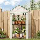 Bamworld Mini Greenhouse Indoor Outdoor 2-Tierd Reusable Portable Warm House with PE Cover Compact Garden and Backyards Portable Rack with Sturdy Eucalyptus Frame Winter-Proof for Plant Protection (Brown)