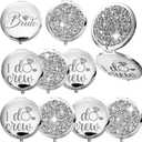 Barydat 10 Pieces Bridesmaid Gifts Set Magnifying Compact Mirror Bride I Do Crew Bridesmaid Proposal Gifts Travel Small Mirror for Purse Makeup Pocket Mirror for Women Wedding Party (Silver)