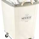 Seville Classics Large Commercial Heavy Duty Rolling Steel Frame Laundry Hamper Canvas Cart Bin, w/Wheels for Hotel, Home, Closet, Bedroom (PATENTED), Cream, 22" D x 16" W