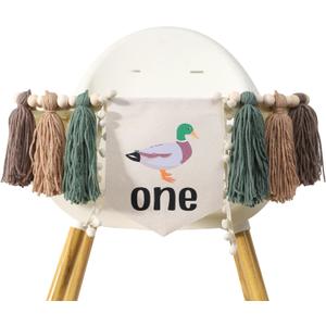 Lucky Duck Tassel High Chair Banner - Mallard Duck & Duckling 1st Birthday Party Decorations