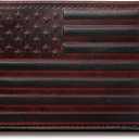 Pefiam Full Grain Leather Wallets for Men, Bifold Wallets for Men, Mens Leather Wallets with 12 Slots, RFID Blocking, Gifts for Men (USA Flag, Red)