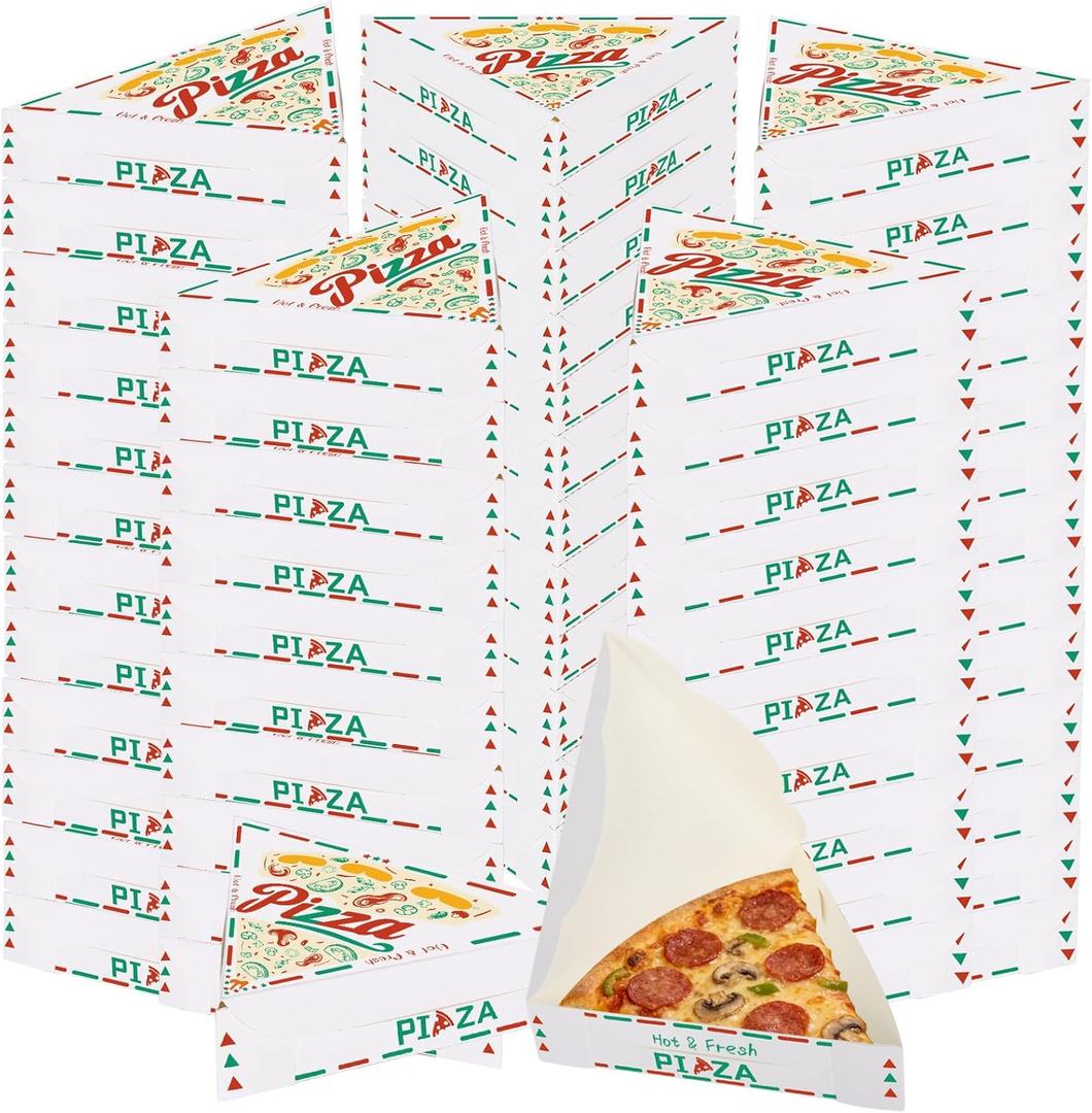 200 Pack Pizza Slice Boxes Disposable Single Pizza Slice Storage Container with Colorful Print 9.3 x 9.1 x 1.8 Inch Paperboard Triangle Food Boxes Tray Holder for Birthday Wedding Party