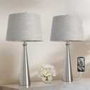 Oneach 25.75" Modern Table Lamp Set of 2, Bedside Lamps with USB Ports, Silver Nightstand Lamps Set for Living Room Bedroom House Bedside Home Office Family