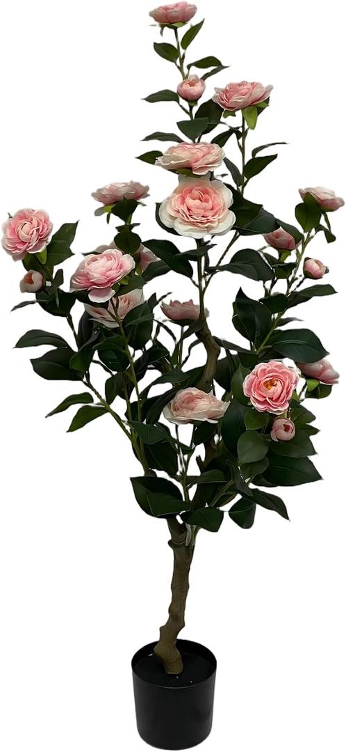Kiko Artificial Flower Rose Tree -35" (90cm) Tall 19 Heads Fake Floor Flower with Plastic Pot for Office, Living Room, Dinner Room, Shopping mall, and Home Decoration for Indoors