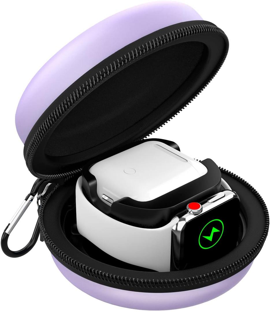 MoKo Travel Case Compatible with Apple Watch Series 11/10/9/8/7/6/5/4/3/2/1/SE3/SE2/SE,Portable Protective Storage Bag Fit iWatch Stand and Airpods 2 & 1 Charging Case Station Dock,Taro Purple