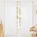 LAMIT White Linen Sheer Curtains 72 Inches Long 2 Panels, Linen Textured Light Filtering Drapes Back Tab and Rod Pocket Neutral Boho Panels for Bedroom/Living Room/Farmhouse, 52 x 72 Inch