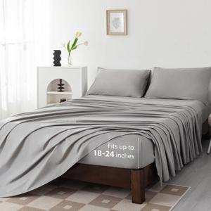 Levoo 100% Egyptian Cotton Sheets King Size Set 18"-24" Extra Deep Pocket King Sheets Set Soft Breathable Cooling 4Pcs Bed Sheets with 1 Flat Sheet, 1 Fitted Sheet, 2 Pillowcases (King, Light Gray)