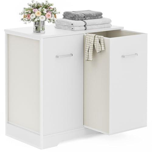 120L Double Pull-Out Laundry Hamper Cabinet with Removable Bags, White 23.6"L x 13"W x 29.5"H