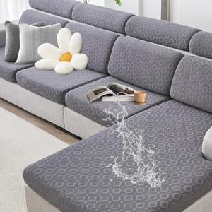 Couch Cushion Covers Waterproof, Couch Covers for 3 Cushion Couch Sofa Pet Friendly, Stretch Sectional Couch Covers Non Slip, Washable, Sofa Slipcovers with Elastic Bottom (3 Seater + 1 Chaise) (Dark Grey)