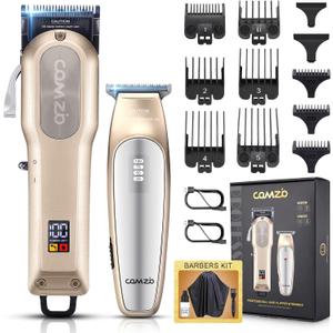 COMZIO Professional Hair Clippers for Men, Professional Barber Clippers and Trimmers Set, Mens Cordless Hair Clippers for Barbers Haircut, Mens Grooming Kit Fade with LED Display 9 Guide Combs