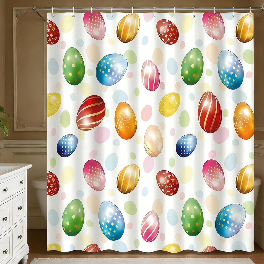 Easter Shower Curtain 72x72 inch Colorful Easter Eggs Bath Curtain Decoration with 12 Hooks Spring Bathroom Home Decor