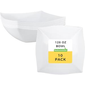 Restaurantware Moderna 128 Ounce Fancy Plastic Bowls 10 Square Disposable Salad Bowls - Durable Heavy-duty Clear Plastic Bowls For Warm And Cold Foods (White)