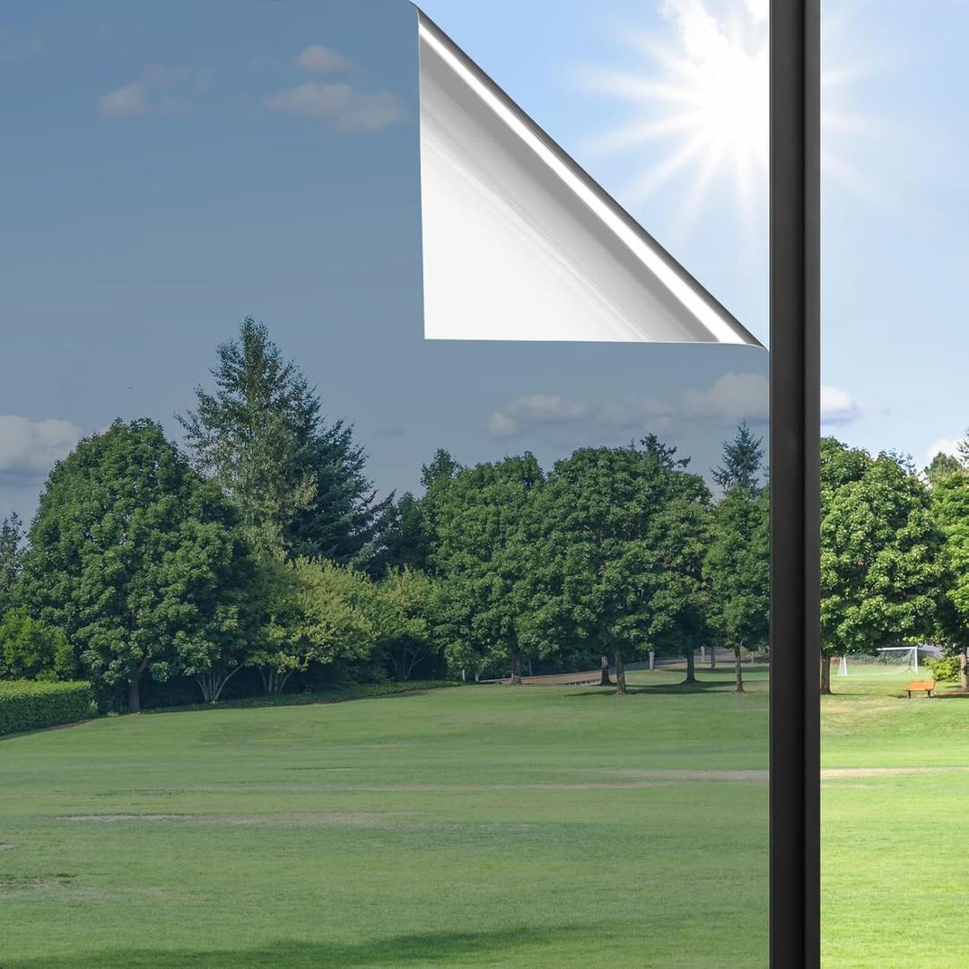 Haton Window Privacy Film One Way Window Tint for Home, Sun UV Blocking Heat Control Reflective Mirror Tinting Film See Out Not in Office Door Coverings, Silver 17.5" x 78.7"