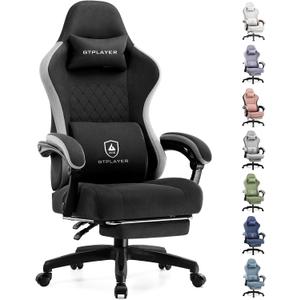 GTPLAYER Gaming Chair, Computer Office Chair with Pocket Spring Cushion, Linkage Armrests and Footrest, High Back Ergonomic Computer Chair with Lumbar Support Task Chair with Footrest(Black), 21.5 x 20 x 51 inches