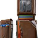 BULLIANT Men Wallet, Metal Wallet Money Clip Magnetic Flip Top Grain Leather 13 Cards Pop-up Access Simplifed Bill Folder (Pecan Pie8405)