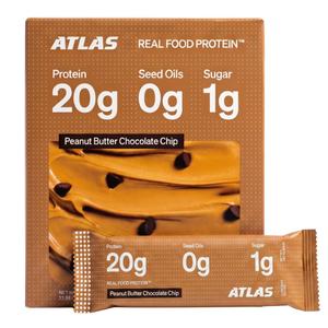 Atlas Real Food Protein Bars, 20g Protein + 11g Fiber, PB Chocolate Chip (EXP 09/02/27)
