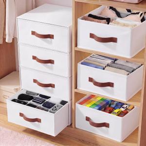 Windyun 4 in 1 Stackable Storage Drawers Closet Organizer Fabric Bins with Drawers for Socks Underwear Bras Scarves Ties Large Foldable Clothes Storage Boxes, 12 x 15 x 6 Inch(White)