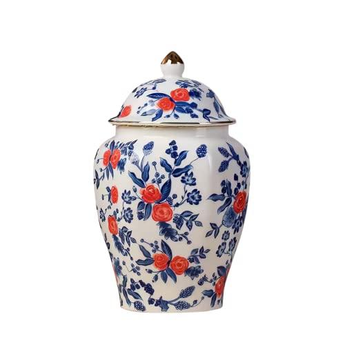 NS Online Rose Small Urn Ashes Keepsake - 8 inches Ceramics Decorative red Rose Urn, Capacity 50 Cubic inches Funeral Sharing Memorial urn for Female/Women/Mom/Girl/Humans/Pet