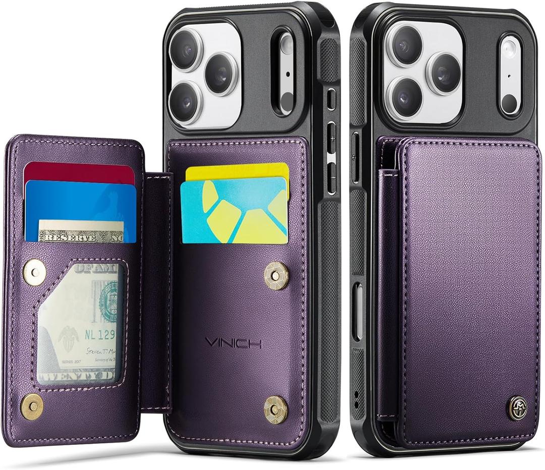 Vinich for iPhone 17 Pro Wallet Case with Card Holder, RFID Blocking Credit Slots Kickstand Shockproof Phone Cover Fit for iPhone 17 Pro 6.3" Purple