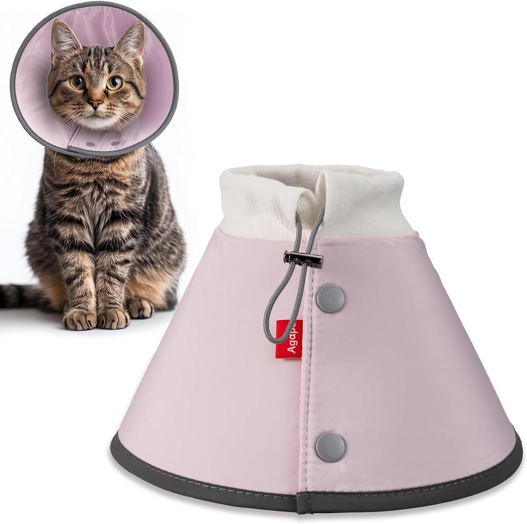 Agape Soft Cone for Cats & Small Dogs, Comfy Pet Cone to Stop Licking, Adjustable Cat E Collar Alternative After Surgery, Protective Elizabethan Collar for Pup & Kitty, Water Repellent Recovery Cone (2 (Neck:6.5"-8.5"))