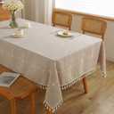 JIALE Tablecloths for Rectangle Tables,Cotton Linen Table Cloth Waterproof Tablecloth Wrinkle Free Farmhouse Dining Tables Cover,Soft Fabric Table Cloths with Tassels, Plaid, 55" X 70",4-6 Seats