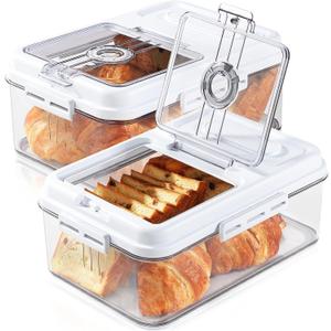 Dynta Bread Box for Homemade Bread, Bread Storage Container for Kitchen Counter Airtight, Time Recording Bread Containers with Lid, Bread Storage Airtight Loaf Bread Keeper, 2 Pack