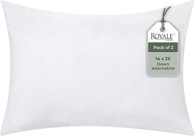ROYALE LINENS 14 X 22 Pillow Insert - Down Alternative Throw Pillows Insert - Rectangle Pillow Pack of 1 White - Bed & Couch Pillows - Inner Cushion for Bed, Cushion for Living Room - Shams Stuffer