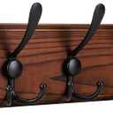 Kruodop Large Coat Rack Wall Mount Coat Hooks Coat Hanger with 10 Metal Black Triple- Hooks Brown Pine Real Wood Plank Hat Rack for Wall Hooks for Hanging Coat Hat Jacket