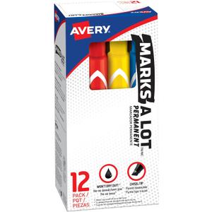 Avery Marks-A-Lot Permanent Markers, Large Desk-Style Size, Chisel Tip, Water and Wear Resistant, 12 Assorted Markers (24800)