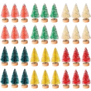 Artificial Mini Christmas Trees Bottle Brush Trees Snow Frosted Trees with Wood Base Plastic Tabletop Trees Ornaments for Christmas DIY Crafting Home Decor, 1.8 Inch, 6 Colors (48 Pcs)
