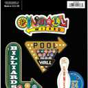 4 x Game Room Themed Adhesive Vinyl Decals - Vintage Set of Gaming Stickers for Car, Window, or Laptop, 1 Pack (4 Count) (Green)