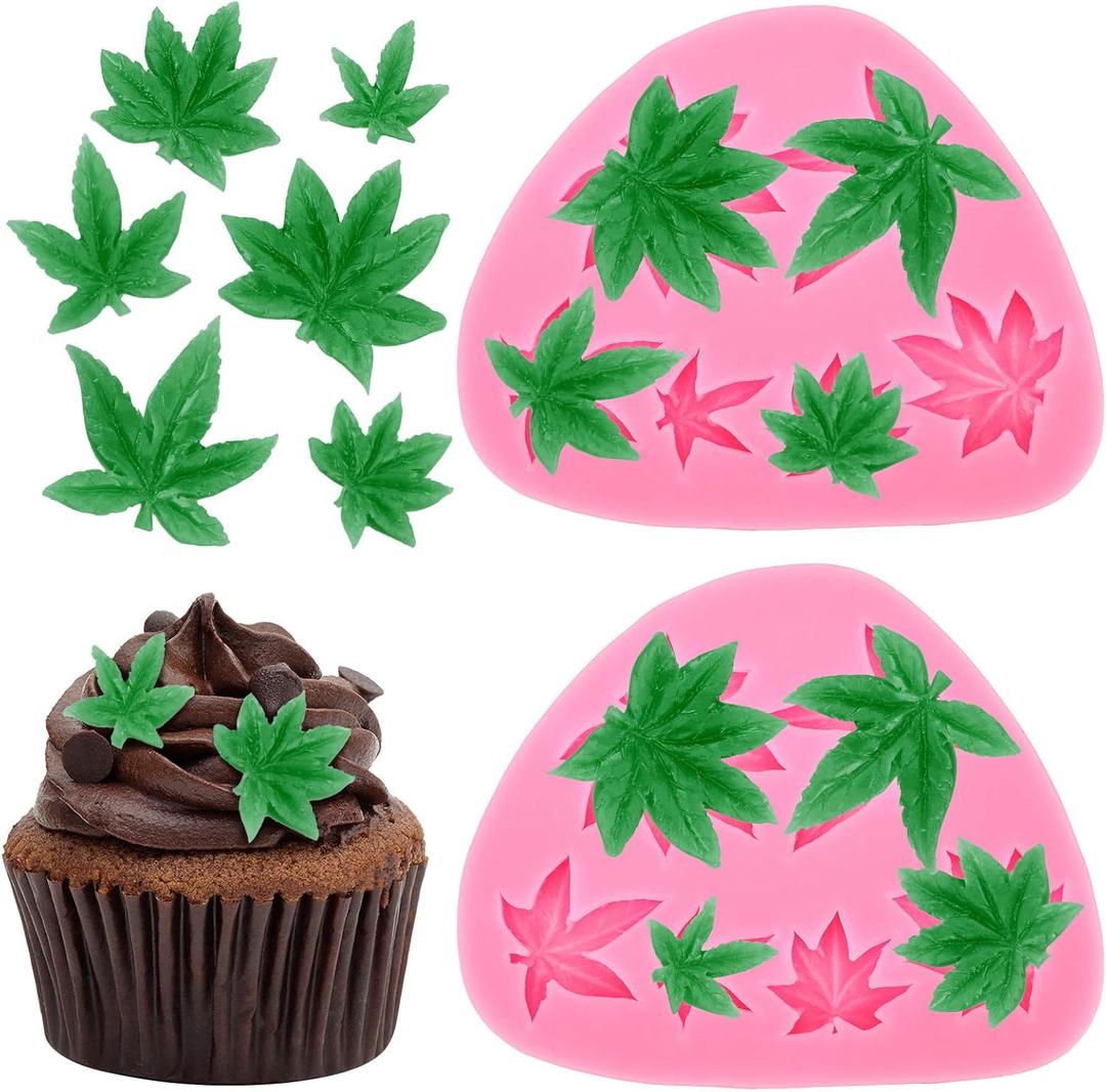 2 Pieces Weed Leaf Cake Fondant Mold Pot Leaves Silicone Mold for Weed Leaf Theme Cake Decoration, Chocolate Candy Polymer Clay Cookie Sugar Craft (Rose Red)