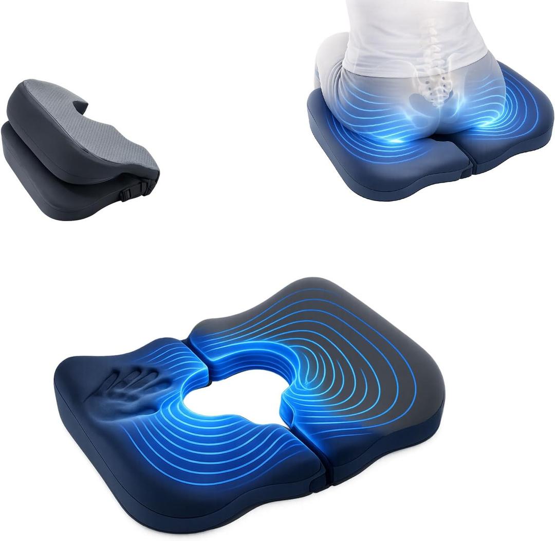 Bed Sore & Hemorrhoid Relief Cushion for Sitting, Memory Foam Pressure Relief Pillow with Center Hole & Tailbone Cutout, Support for Coccyx Pain, Sciatica, Postpartum, Pregnancy & After Surgery, Black