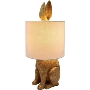 iAngeTou Bunny Table Lamp Animal Lamp Golden Resin Rabbit Nightstand Light with Fabric Shade Bedside Table Light Living Room Decoration