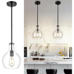 Emak 8 Inch Pendant Lights Kitchen Island, Modern Black Pendant Light with Clear Glass Shade, Farmhouse Hanging Light Fixture for Kitchen, Bathroom, Hallway, Dining Room, PL125-BK