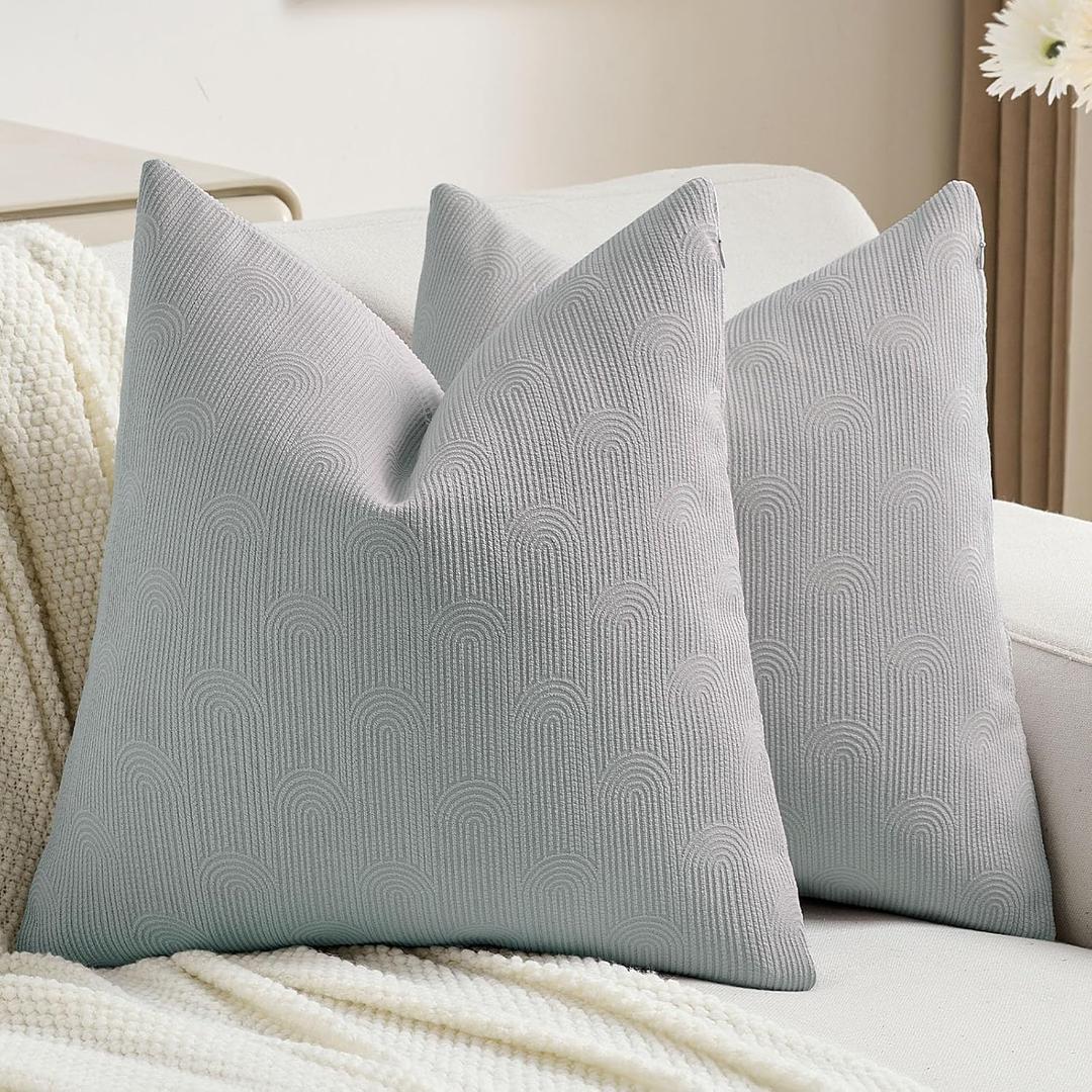 FUTEI Pack of 2 Chenille Decorative Throw Pillow Covers 20x20 Inch,Soft Cozy Striped Geometric Patterns Cushion Case,Modern Home Decor for Couch Bed Living Room,Dusty Blue