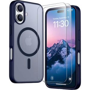 SPIDERCASE for iPhone 17 Case, Magnetic Translucent Matte Case with 2PCS Tempered Glass Screen Protector Slim Phone Case for iPhone 17 6.3'', Blue