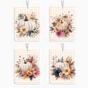 Fall Pumpkin Car Air Freshener 4 Pcs, Watercolor Floral Scented Hanging Decor for Women, Vehicles Home Office, Autumn Harvest Mirror Accessory Gift