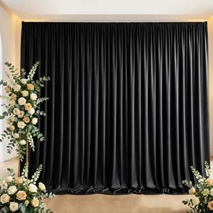 Black Backdrop Curtain - 10x10FT Back Drop Curtains for Parties Wrinkle-Free Soft Polyester Photo Backdrop Wedding Decorations Photoground Backdrop Stain-Resistant for Back Drop Stand, 2 Panels