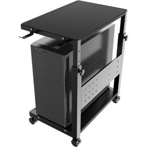 PUTORSEN Computer Tower Stand Cart - 2-Tier CPU Cart with 4 Casters, Rolling Holder with Pegboard & 2 Hooks, Height Adjustable from 20 7/16" to 30 1/4", for Office Home Gaming