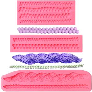 Knitting Silicone Mold, 3 Packs Weave Knit Patterns Rope Fondant Mold for Chocolate Sugarcraft Knitter Wedding Cake Decoration, Polymer Clay Birthday Cupcake Toppers Gumpast