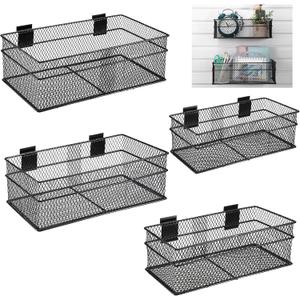 Barydat 4 Pcs Slatwall Basket Set Ventilated Metal Slatwall Basket Hanging Wire Bins Wall Mounted Accessories for Panel Garage Storage Display Organizing(Multi Size,Black)