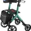Rollator Walker for Seniors Taller 5.3~7ft with Height-Adjustable Seat, 10 Inch Wheels Wire-Hidden Walkers Compact Folding Design Lightweight Mobility Walking Aid Widen Backrest, Green
