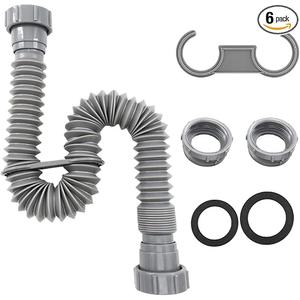 Sink Drain Pipe 1-1/2", Flexible Sink Drain Pipe,Adjustable P Trap for Kitchen Sink Drain and Garbage Disposal, 11"-31.5"P Trap Bathroom Sink, 1-1/4" Adapter Included