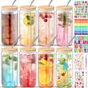 8 Pcs 20 oz Plastic Cups with Lids and Straws Acrylic Mason Jars with Bamboo Lids Mason Jar tumblers with Sticker and Diamond for DIY Decorate Mugs Drinking for Water Beverage Beer(Clear)