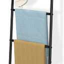 Simple Trending Blanket Ladder5 Tier Metal Towel Rack with 12 Hooks, 79'' Metal Style Decorative Ladder for The Living Room Bedroom Bathroom Home Decor, Black