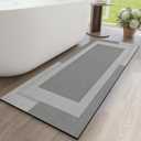 YDKGL Non Slip Long Bathroom Runner Rug Bath Mat, Rubber Backing Ultra Thin Bathroom Rugs Fit Under Door Quick Dry Super Absorbent Washable Shower Mat for Bathtub Sink Floor, Grey 17"x59"