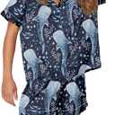 SHESHOW Funny Graphic Pajamas for Women Set Button Down Short Sleeve Top and Shorts Pjs Sets Sleepwear XS-XXL (Small, Blue Whale Shark)