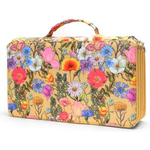 Colored Pencil Case - Large Capacity Colored Pencil Holder with Zipper Closure Twill Fabric Pencil Case for 300 Colored Pencils or 200 Gel Pen, Pencil Case Organizer for Artist (Yellow Flower)